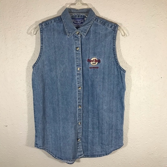 Hard Rock Cafe Tops - Hard Rock Cafe “Bahrain” Sleeveless Denim Shirt